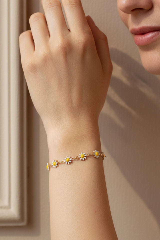 Bracelet chaîne à fleurs marguerites en ton or