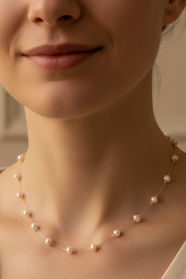 Delicate Pearl Chain Necklace