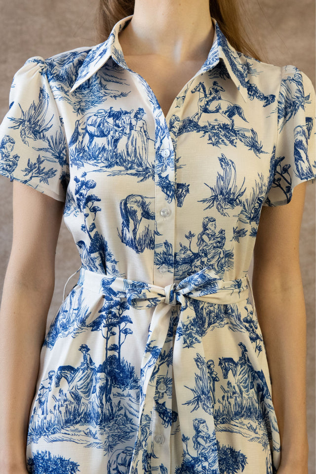 Delphine Shirt Dress Toile De Jouy Vintage Print Belt