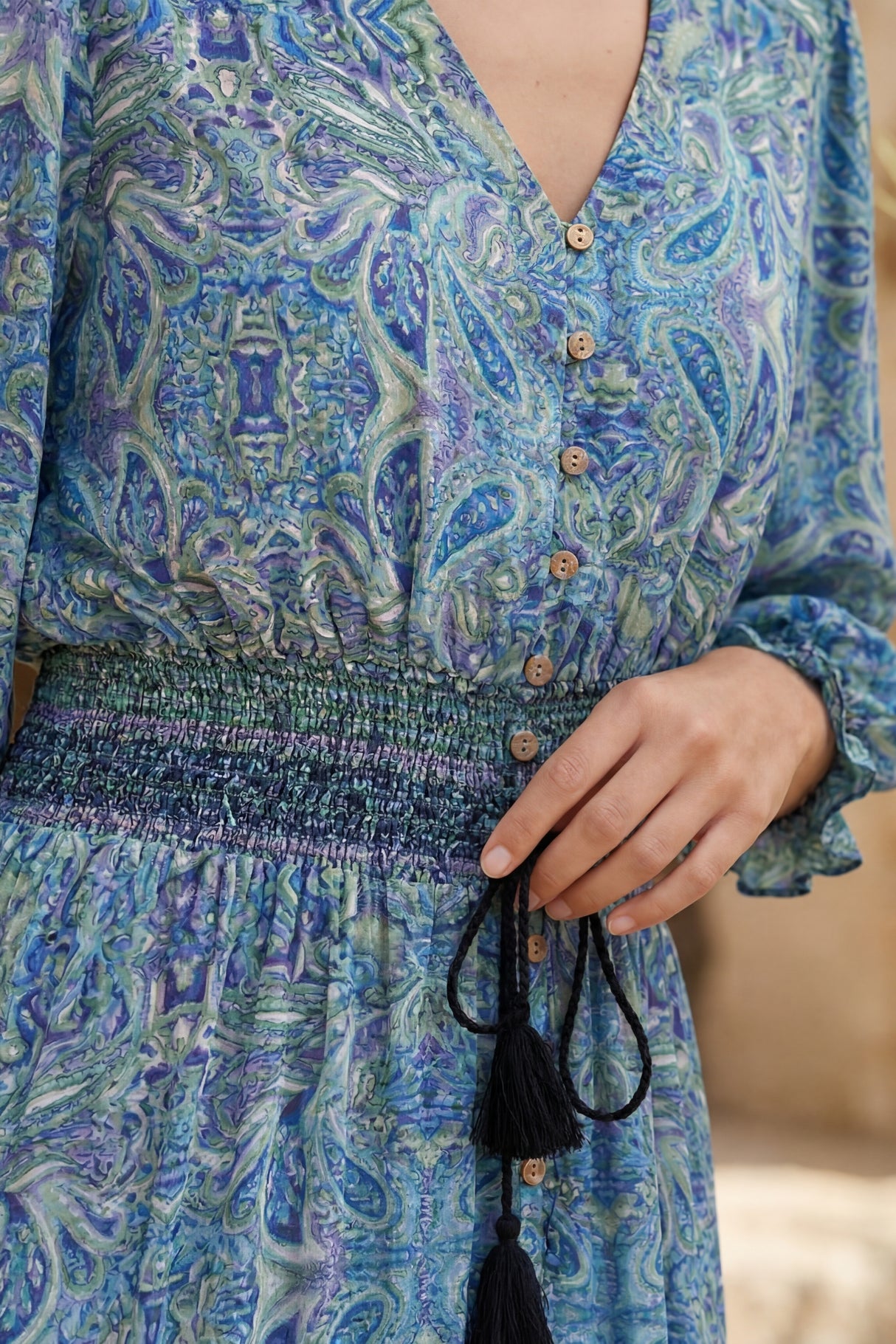 Dina Robe Midi Fente Imprimé Cachemire