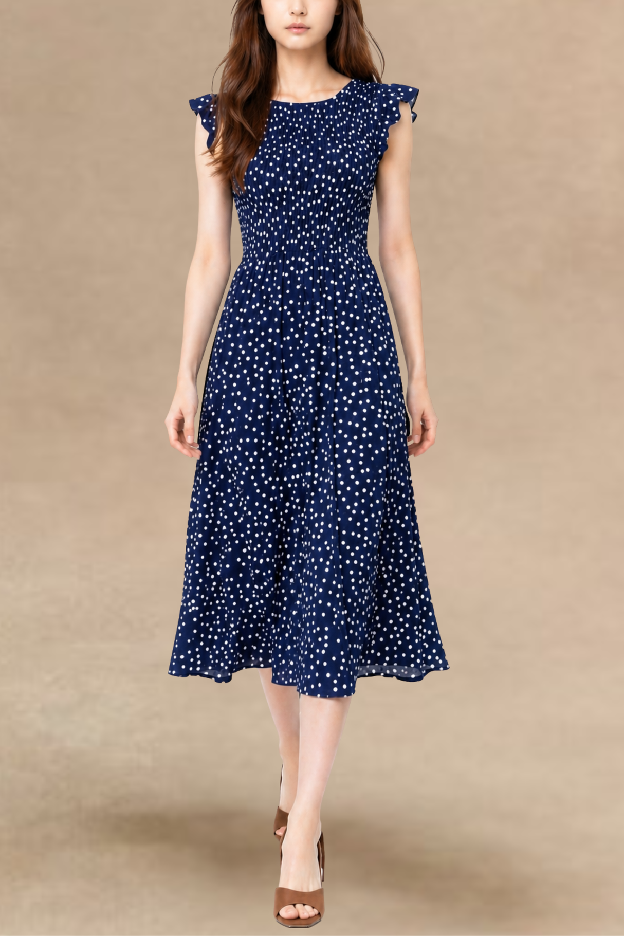 Robe midi Dominique à pois avec mancheron