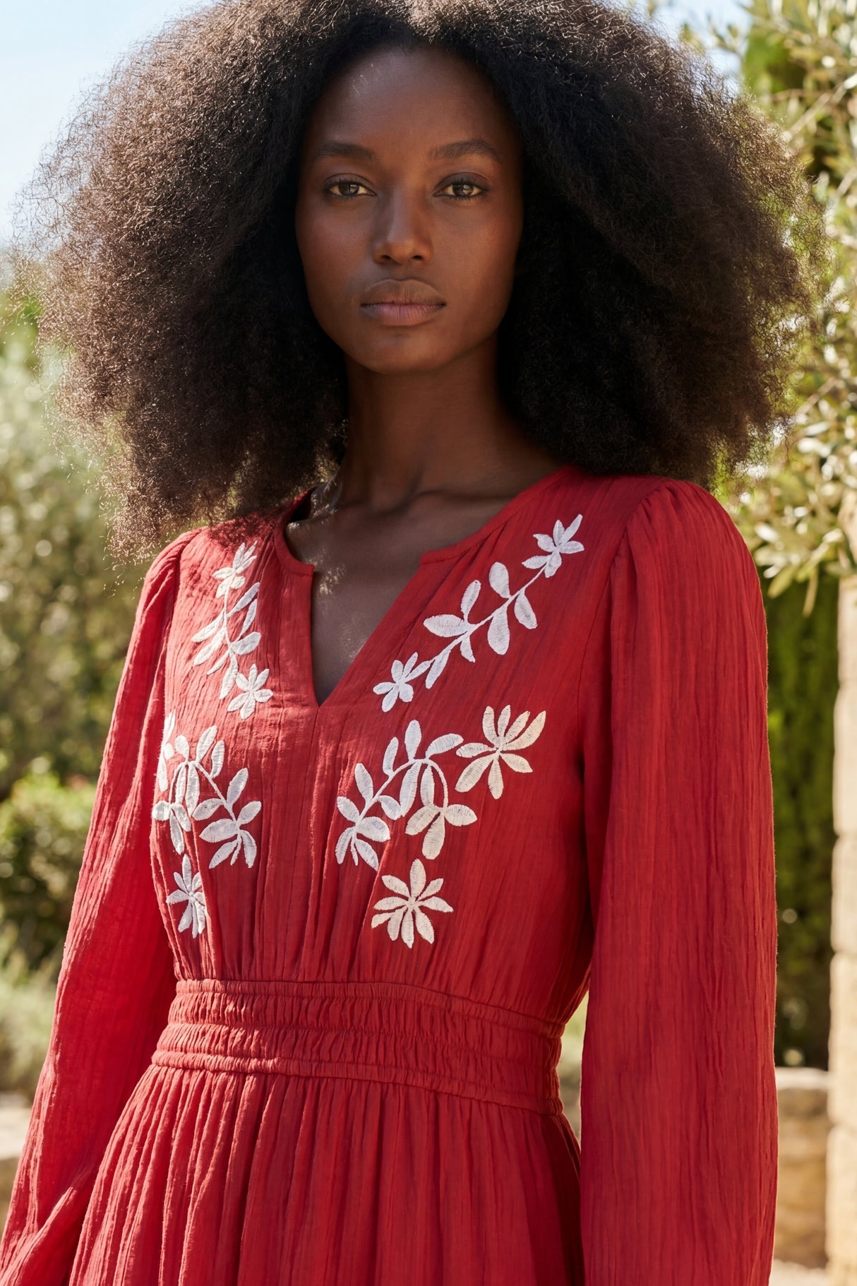 Drew Contrast Embroidered Detail Maxi Dress