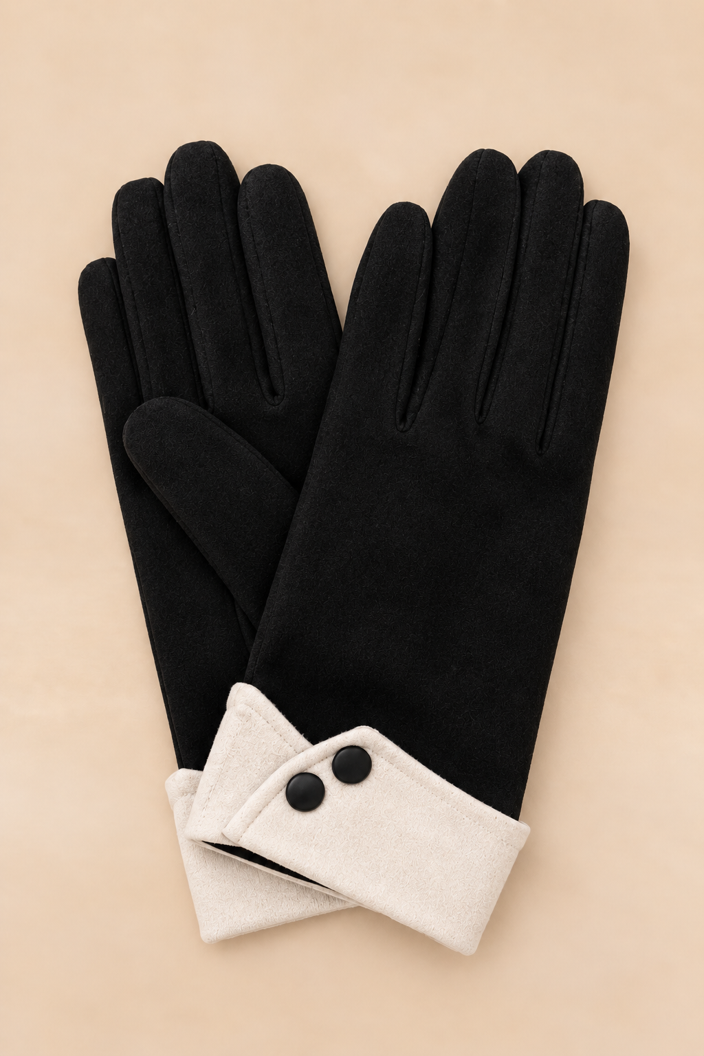 Black Winter Gloves Finger Opening Contrast Button Cuff
