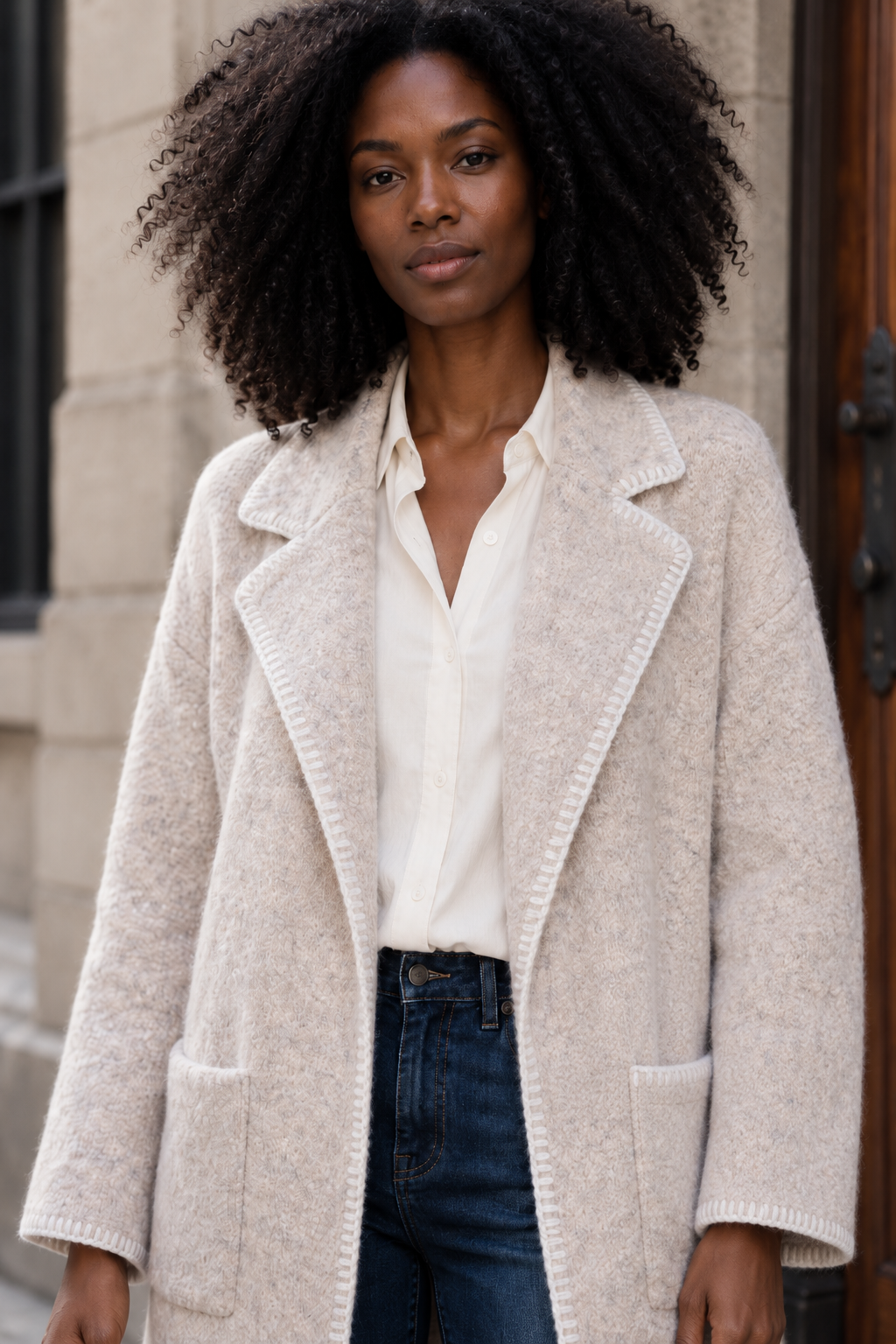 Solana Veste Cardigan Tricot Coutures Contrastées Poches Femme