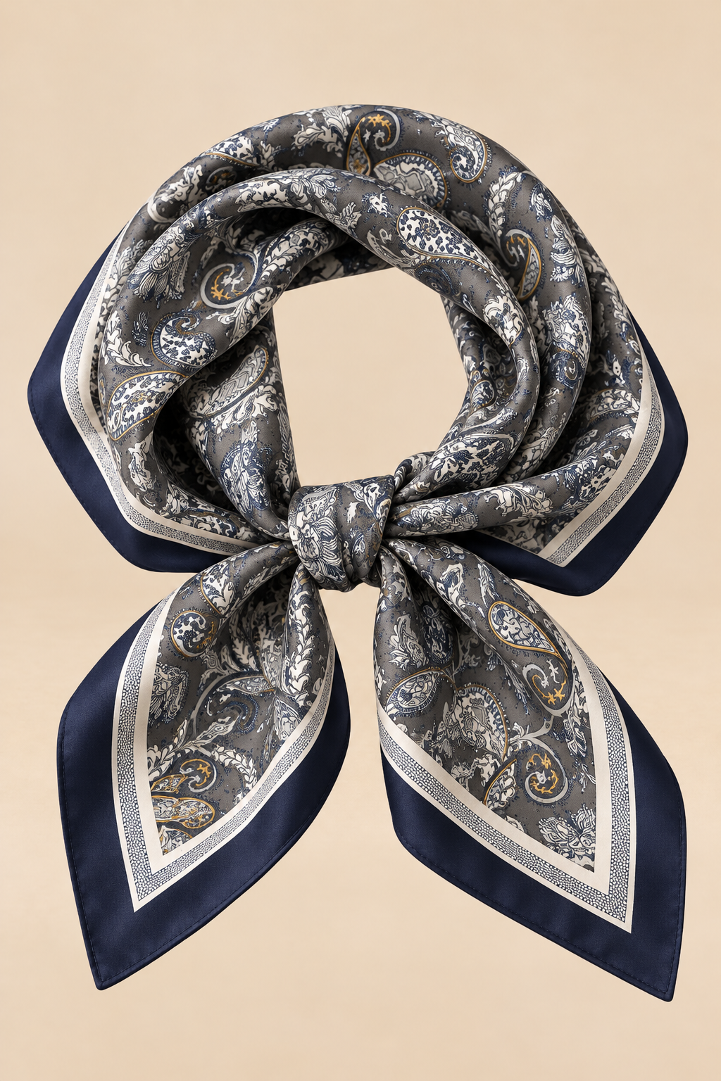 Foulard Carré À Motif Cachemire – Gris Anthracite