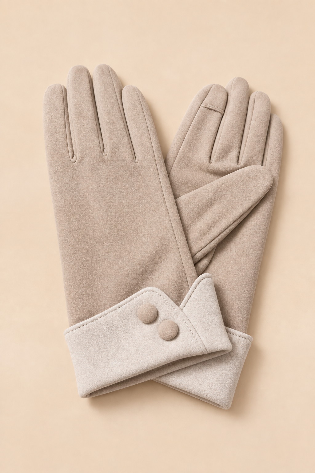 Gants D'Hiver Beiges Ouverture Doigts Poignets Boutonnés