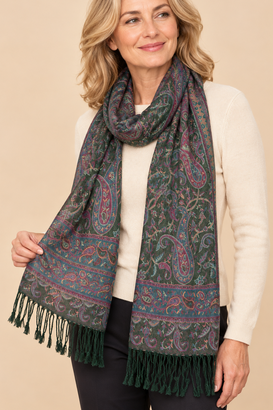 Pashmina Scarf Jacquard Paisley Dark Green