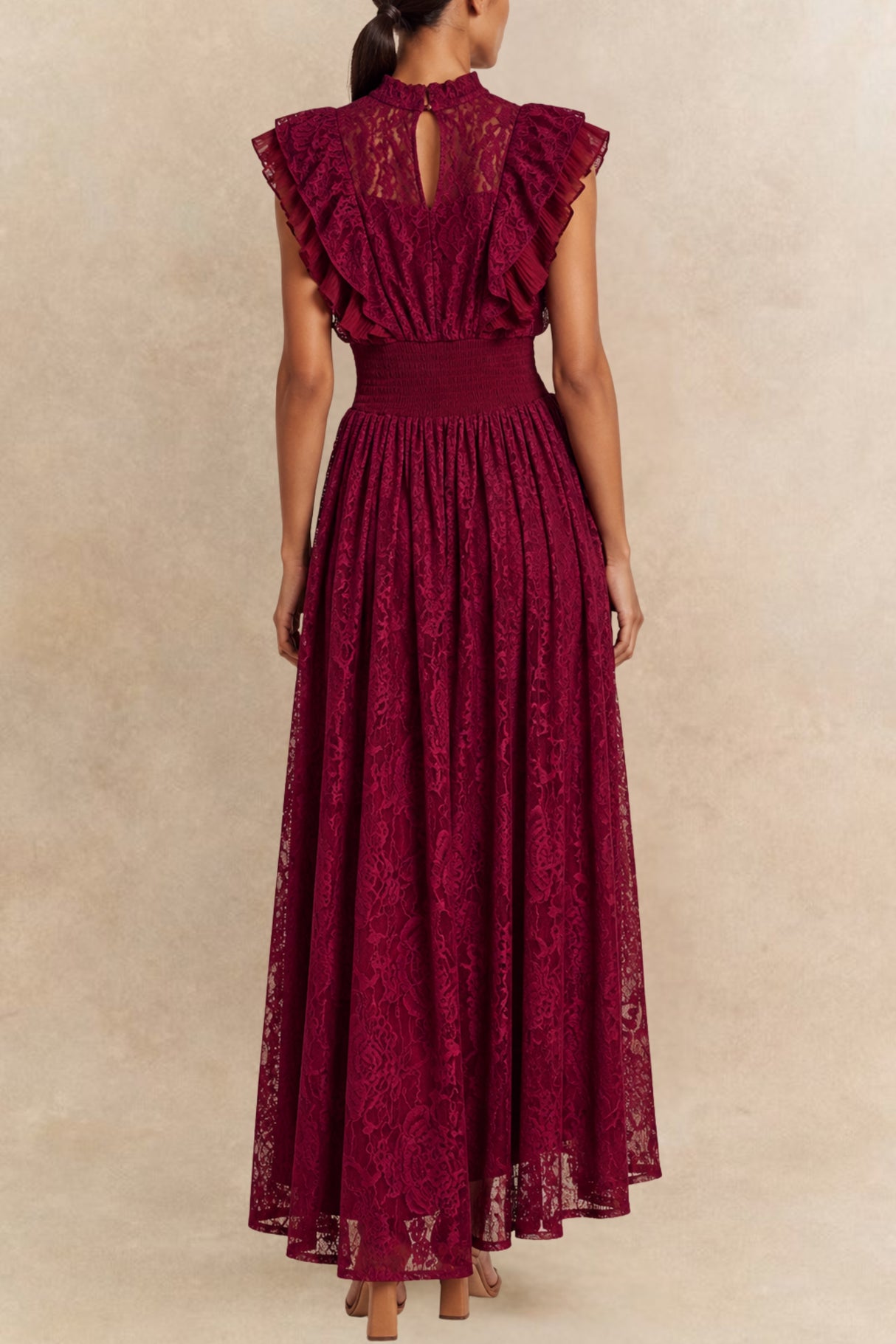 Elisabeth Robe Longue Dentelle Col Montant
