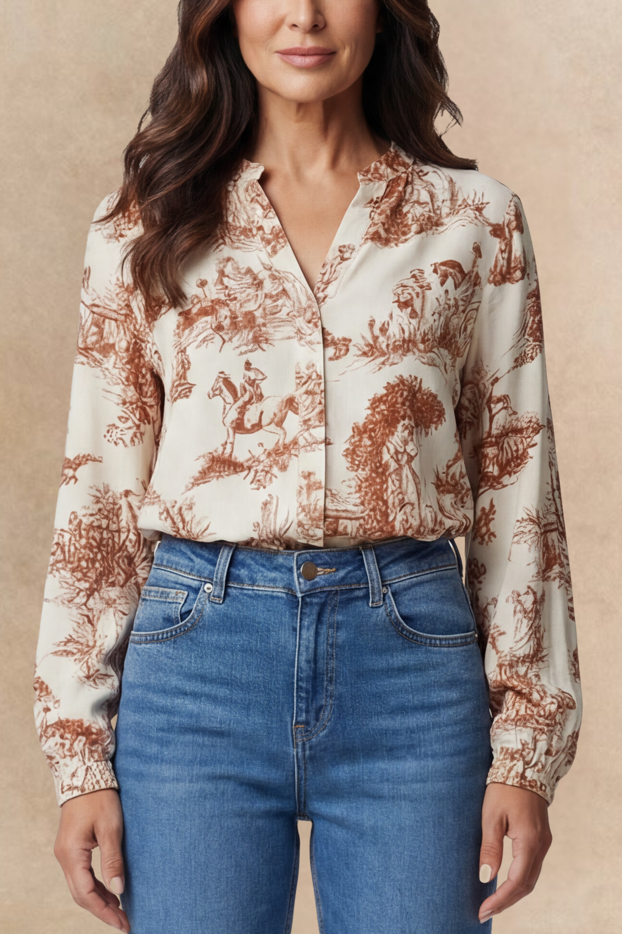 Ella Chemise Toile de Jouy Manches Longues