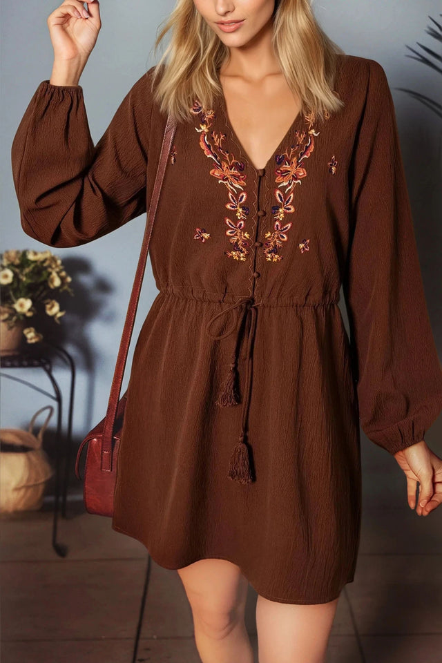 Bella Floral Embroidered Long Sleeve Mini Dress