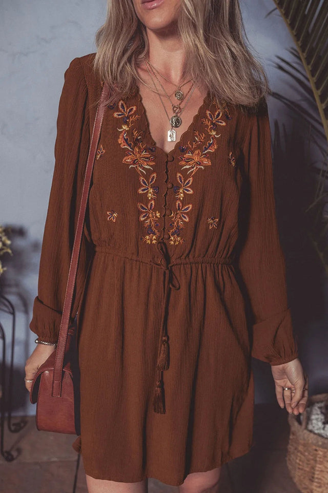 Bella Floral Embroidered Long Sleeve Mini Dress