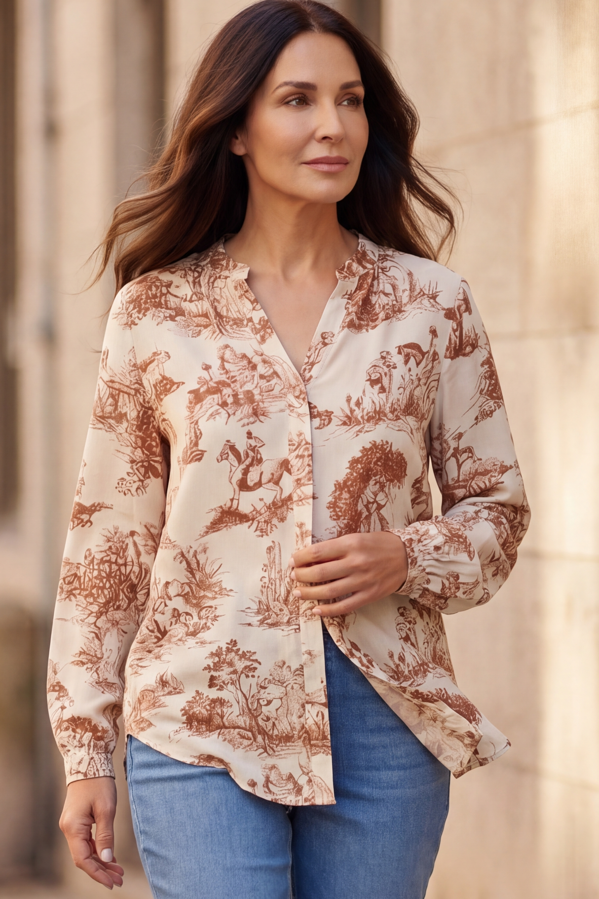 Ella Chemise Toile de Jouy Manches Longues