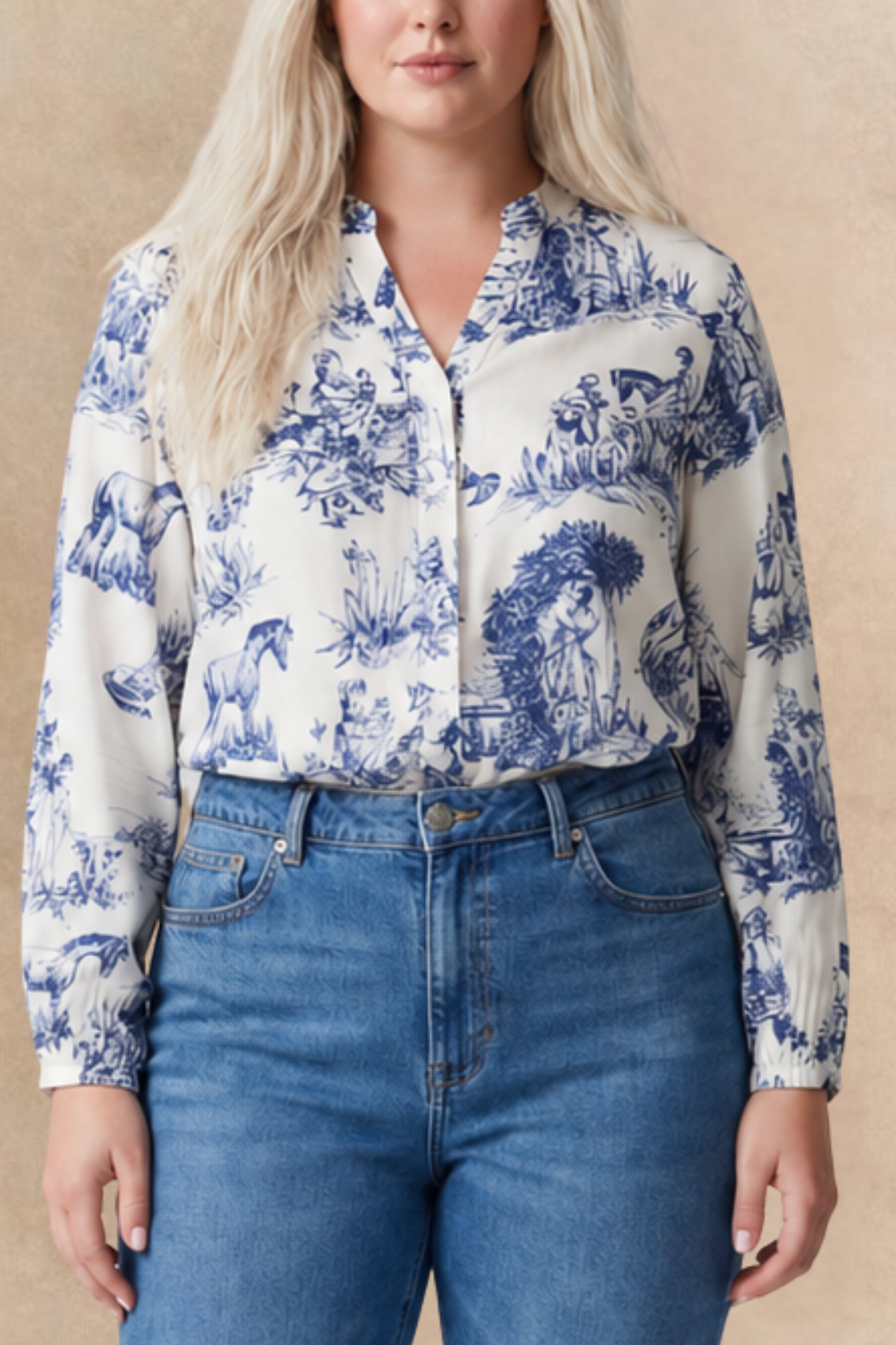 Ella Chemise Toile de Jouy Manches Longues