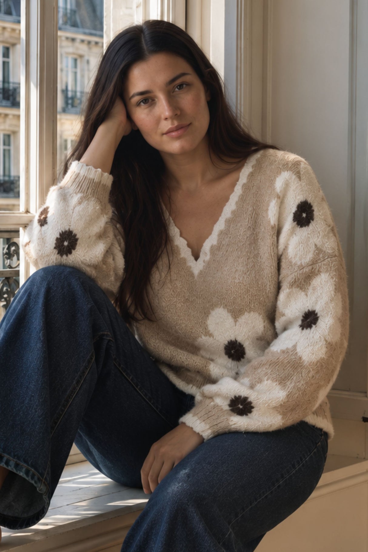Elodie Floral V Neck Knit Sweater