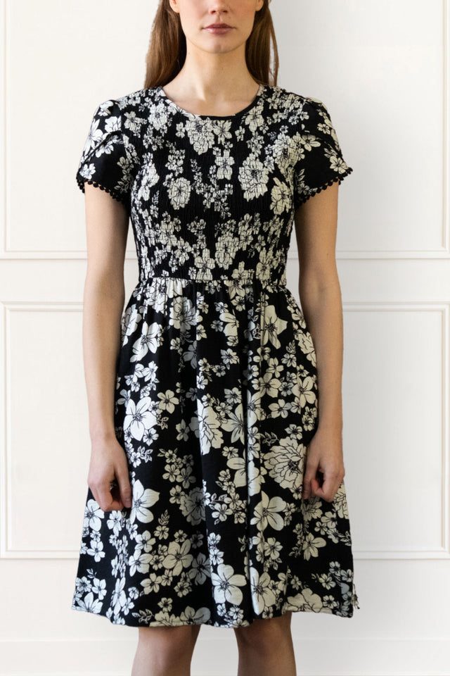 Eloise Robe Courte Fleurie Nid d'Abeille Poches