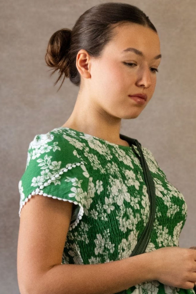 Eloise Robe Courte Fleurie Nid d'Abeille Poches