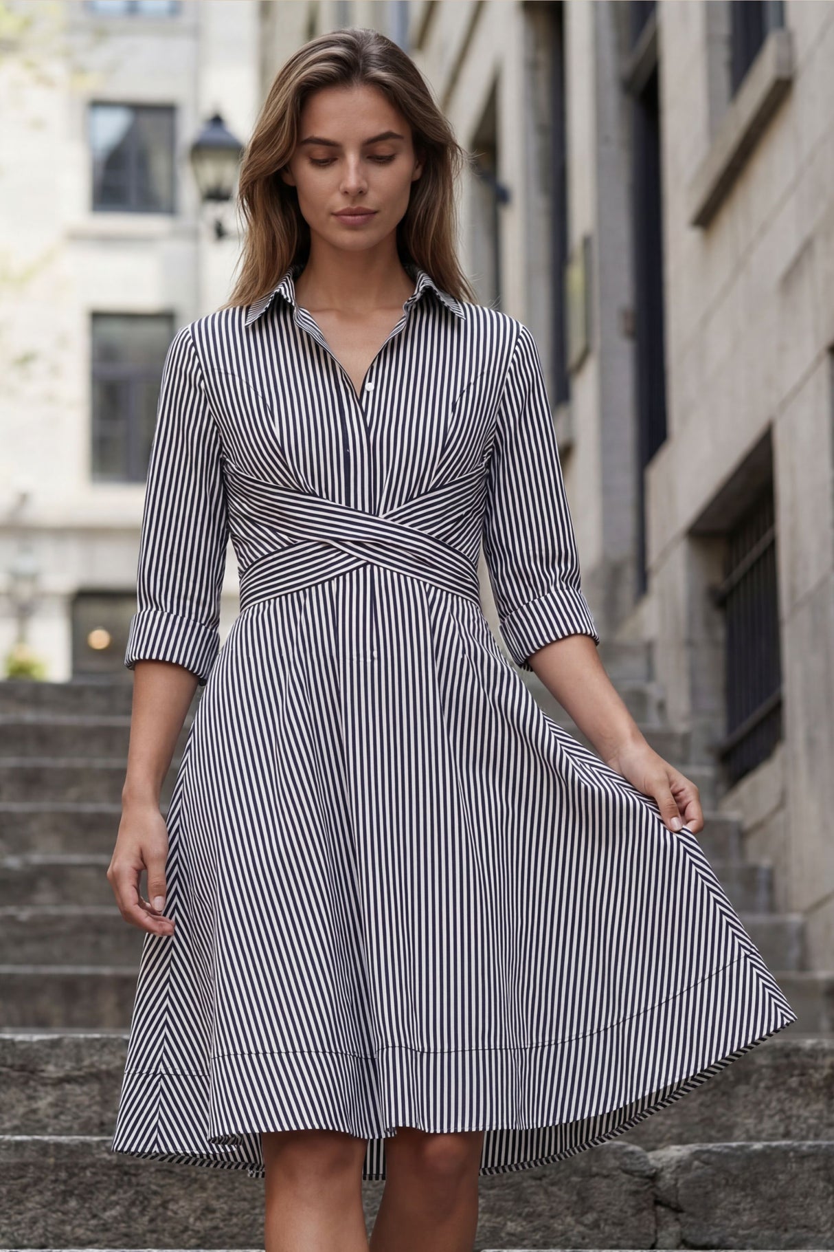 Estelle Striped Shirt Dress Tie Waist