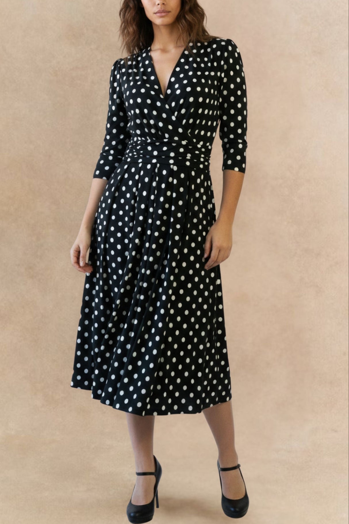 Robe midi portefeuille extensible à pois Evelyn