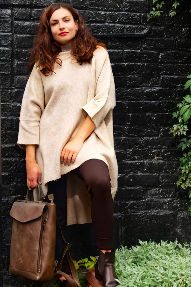 Evie Laptop Backpack Crossbody Flap Front - Onze Montreal Brown Vegan