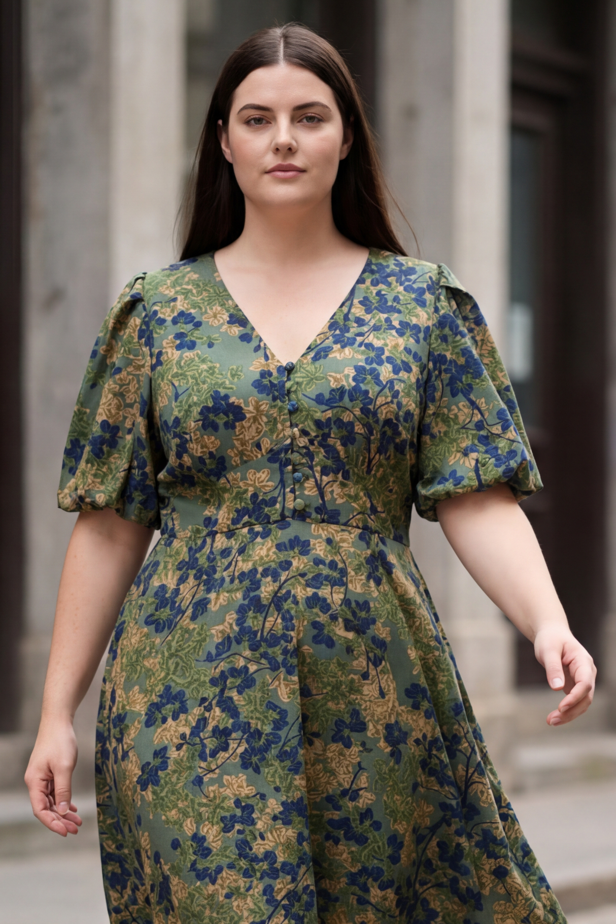 Robe verte fleurie Fleur coupe évasée