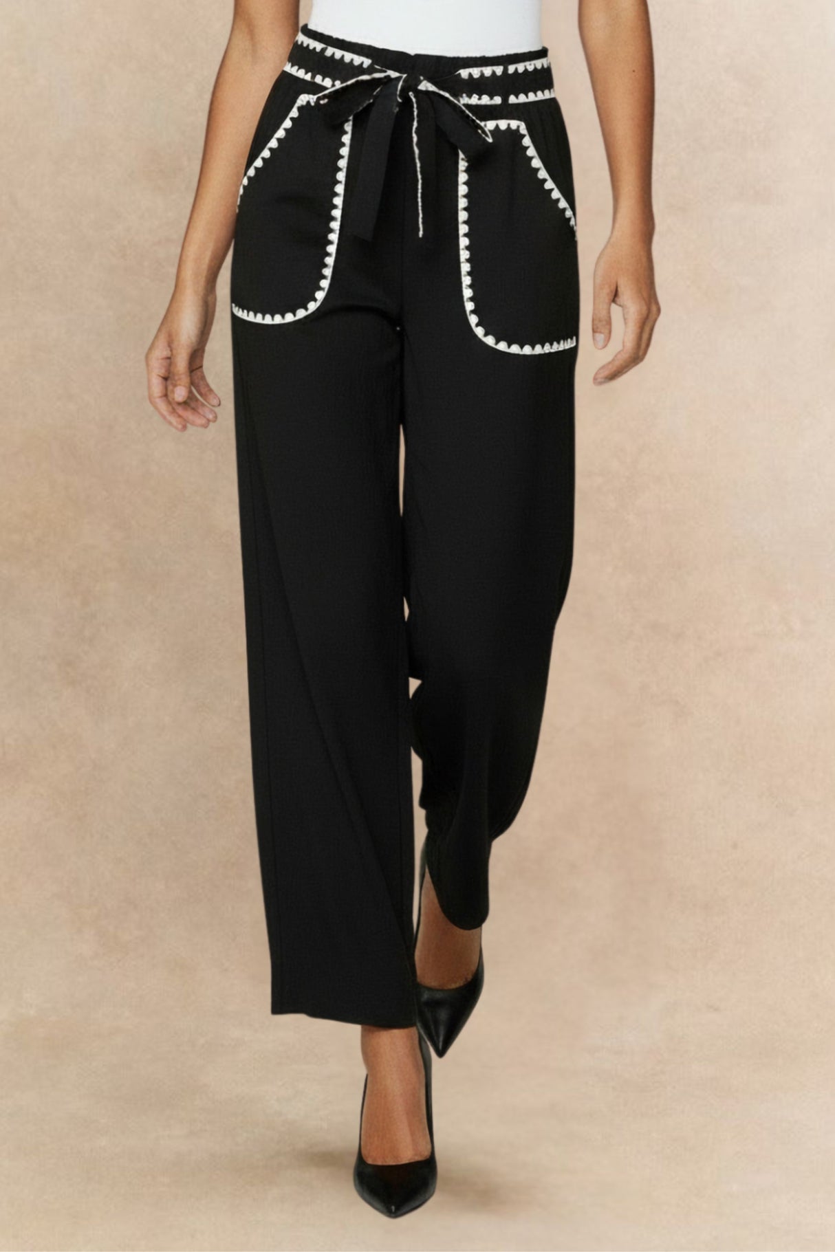 Floriane Pantalon Jambes Larges Bordure Crochet