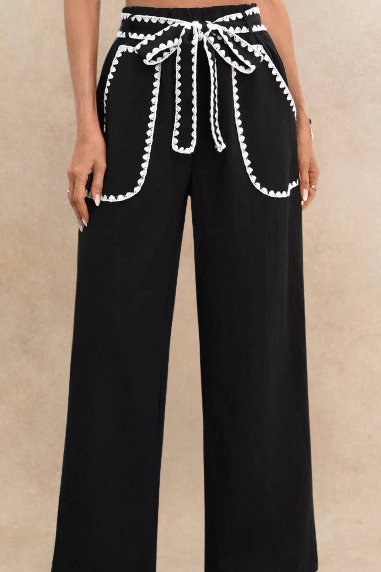 Floriane Pantalon Jambes Larges Bordure Crochet