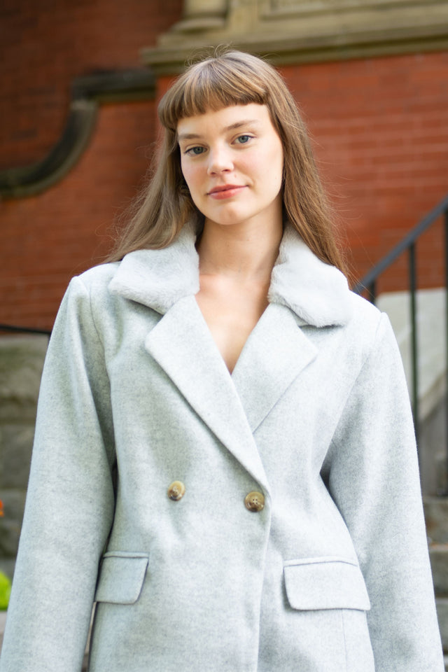 Freja Women's Black Wool Coat – Double-Breasted, Elegant Winter Jacket, Warm & Stylish - Onze Montreal Gray / XS Annick