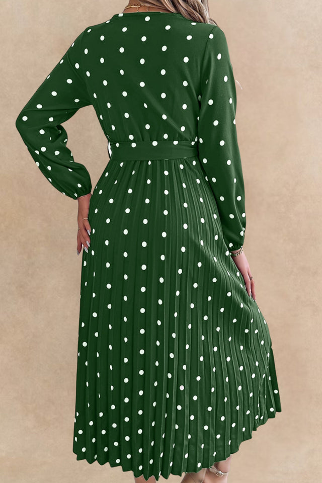 Lydia Robe Midi Plissée à Pois Nouer Devant