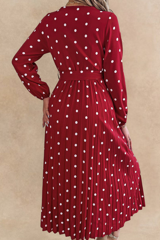 Lydia Robe Midi Plissée à Pois Nouer Devant