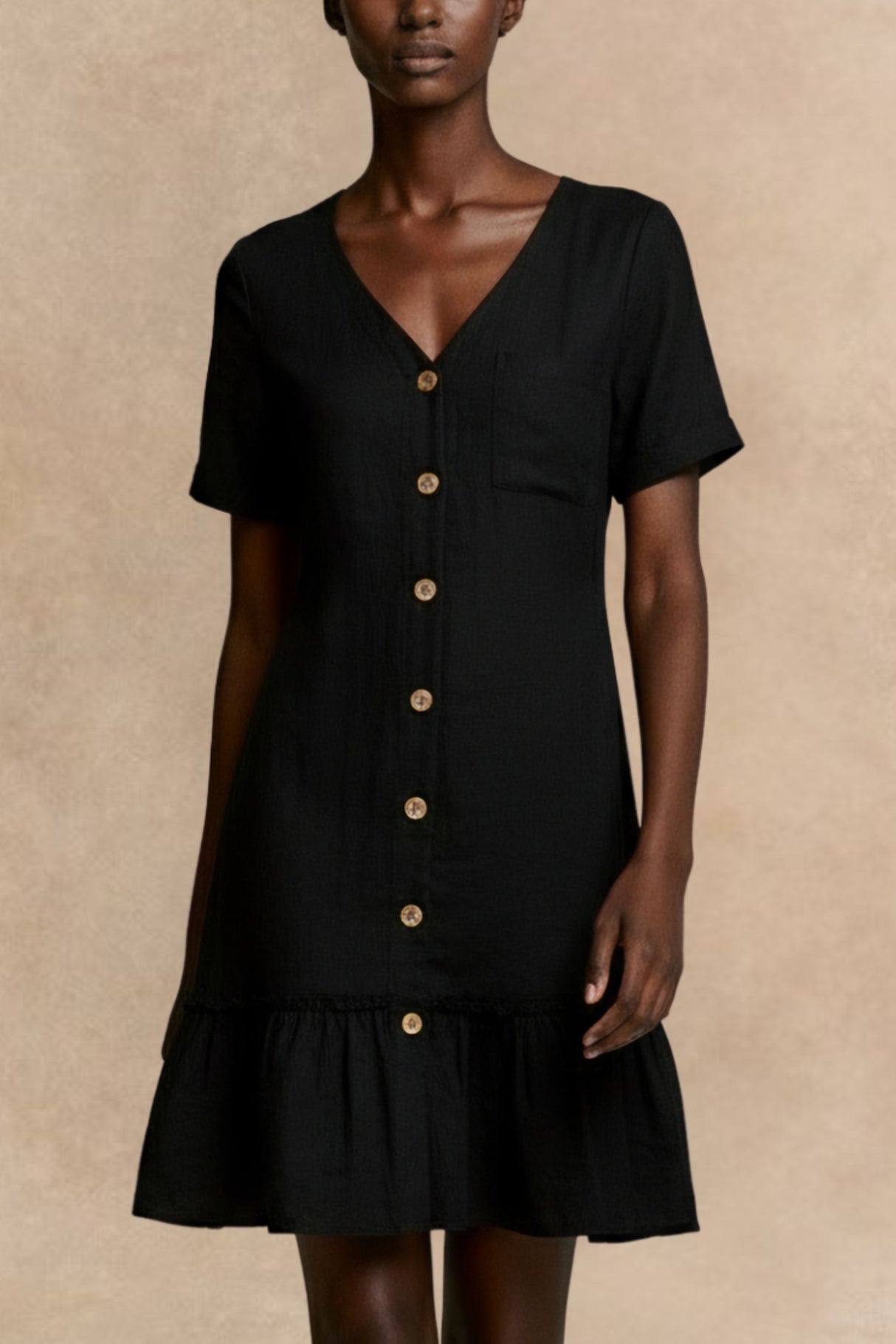 Monique Full Size Button-Front Short Sleeve Tiered Dress Plus Size