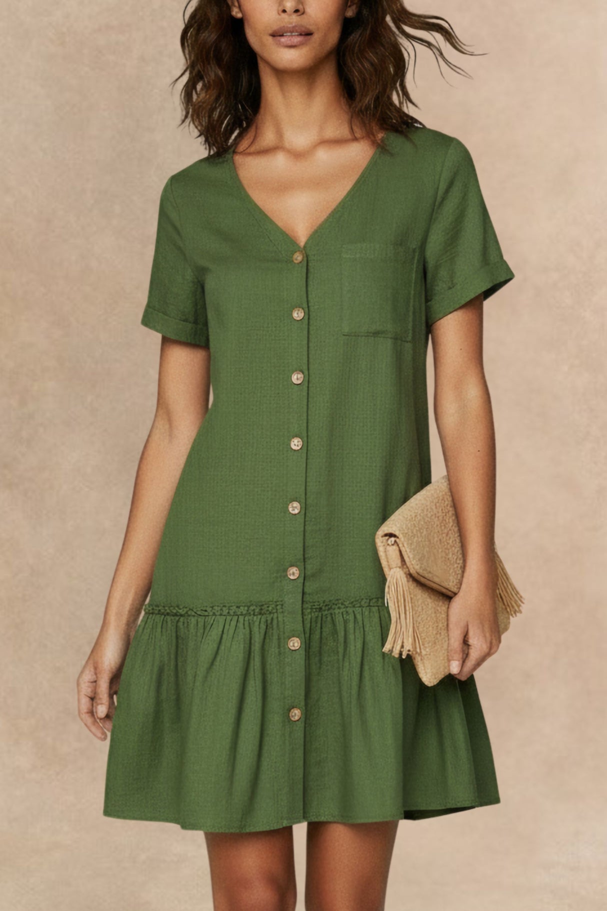 Monique Full Size Button-Front Short Sleeve Tiered Dress Plus Size