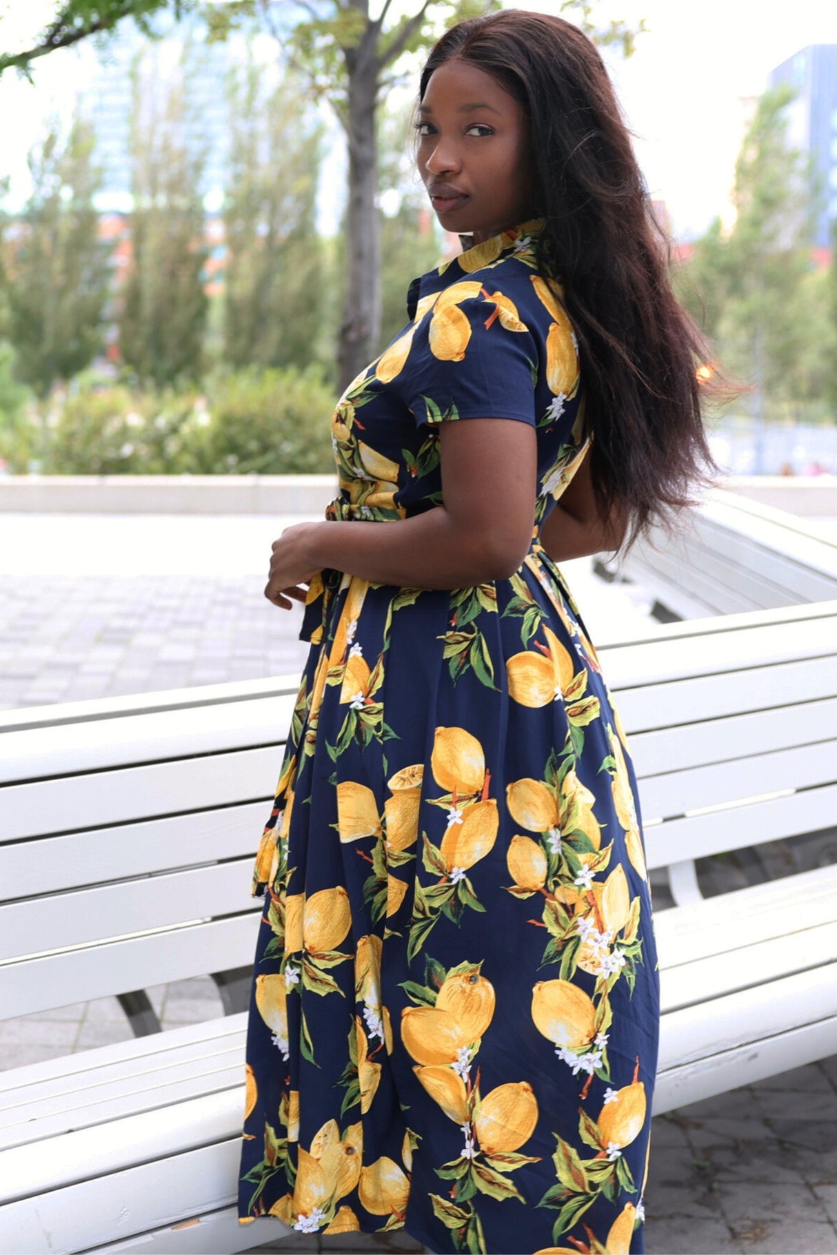 Galia Robe Chemise Mi-Longue Citron Ceinture