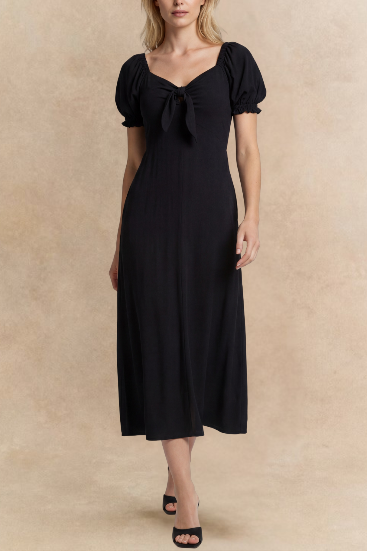 Geneviève robe midi manches courtes nouée à l’avant