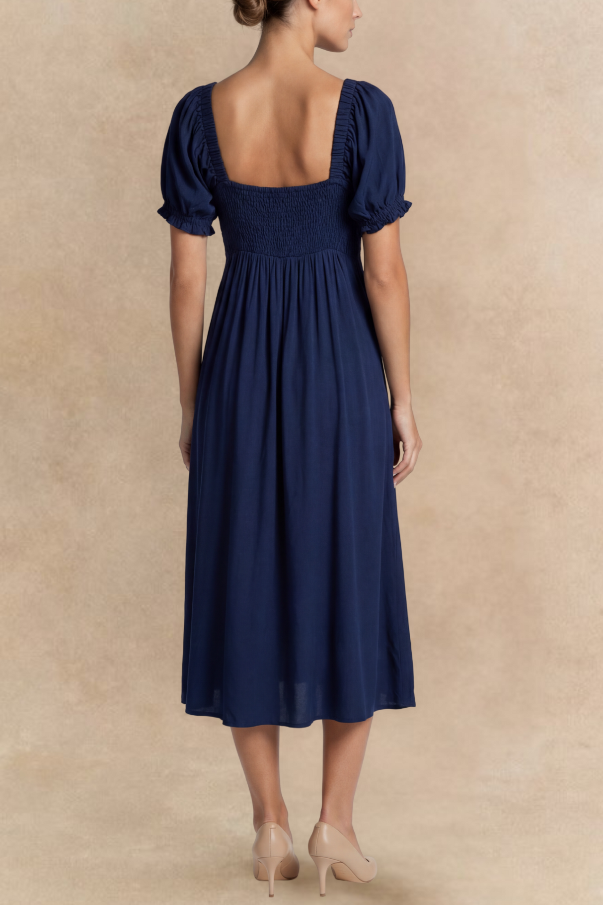 Geneviève robe midi manches courtes nouée à l’avant