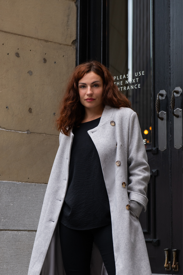 Harper Retro Flared Coat Side Buttons Elegant