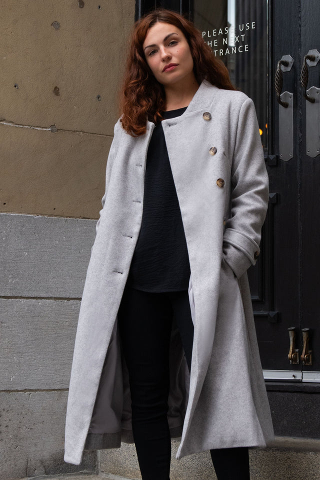 Harper Retro Flared Coat Side Buttons Elegant