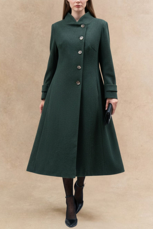 Harper Retro Flared Coat Side Buttons Elegant