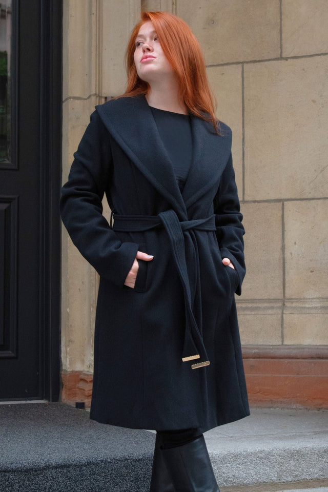 Hazel Coat Round Collar Belted Pockets - Onze Montreal Black / XS Annick