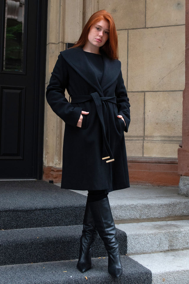 Hazel Coat Round Collar Belted Pockets - Onze Montreal Black / XS Annick