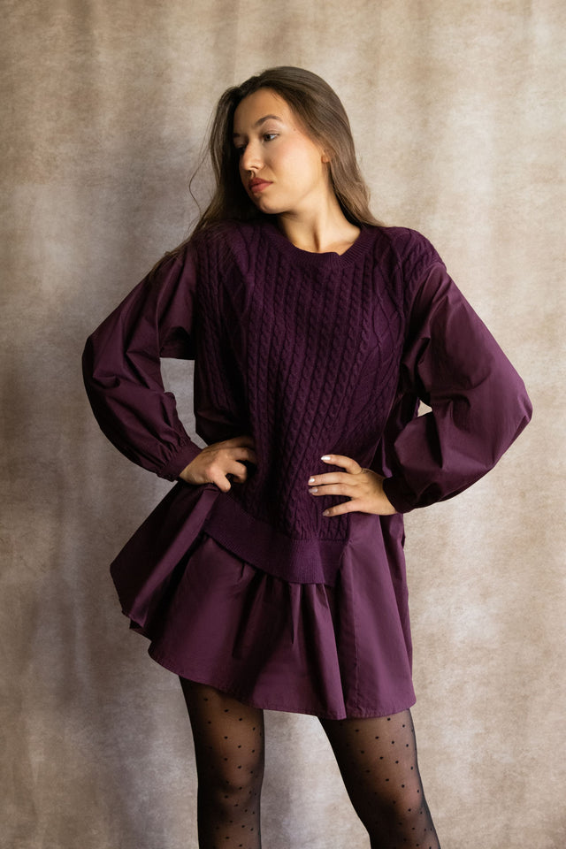 Helga Oversize Faux Layer Tunic Shirt Dress - Onze Montreal Burgundy / S Annick