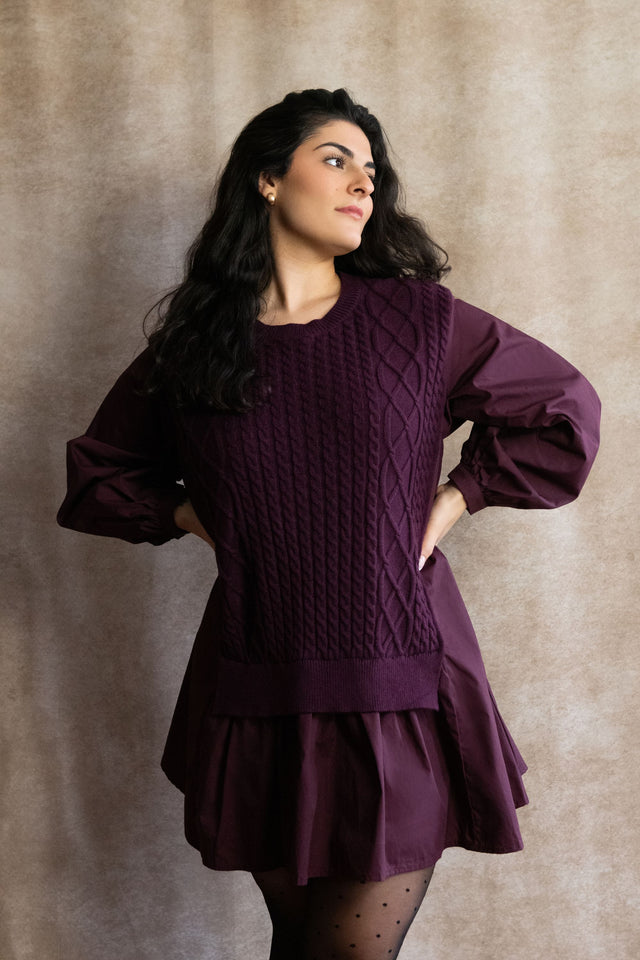 Helga Oversize Faux Layer Tunic Shirt Dress - Onze Montreal Burgundy / S Annick