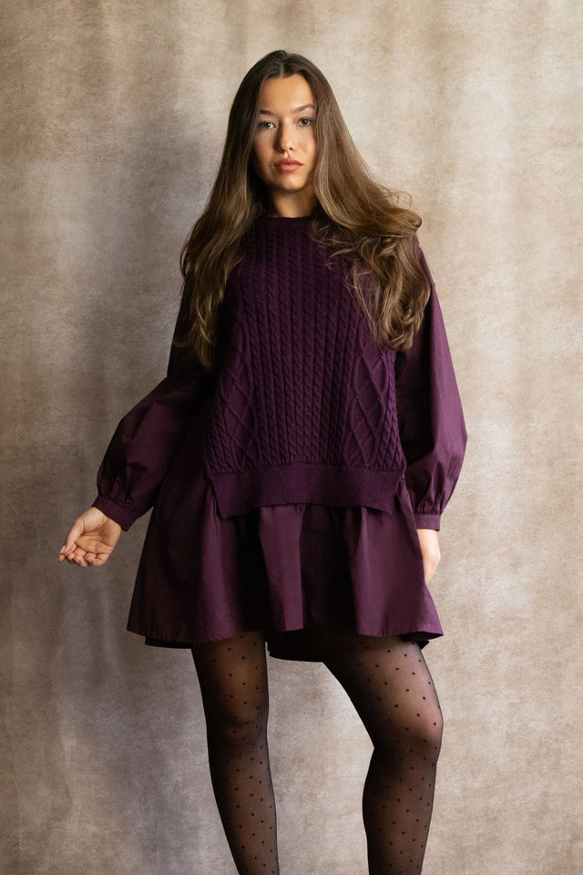 Helga Oversize Faux Layer Tunic Shirt Dress - Onze Montreal Burgundy / S Annick