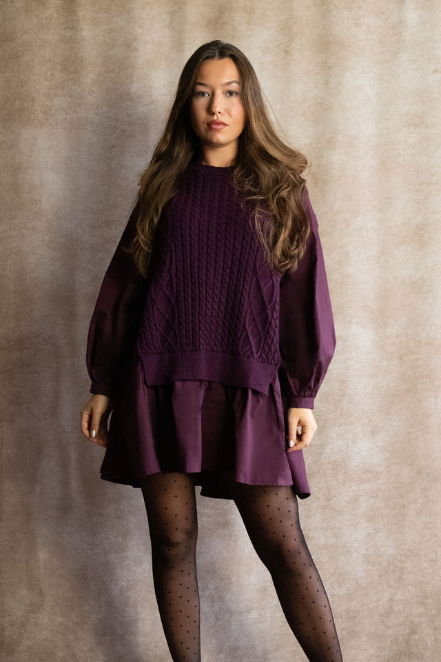 Helga Oversize Faux Layer Tunic Shirt Dress - Onze Montreal Burgundy / S Annick