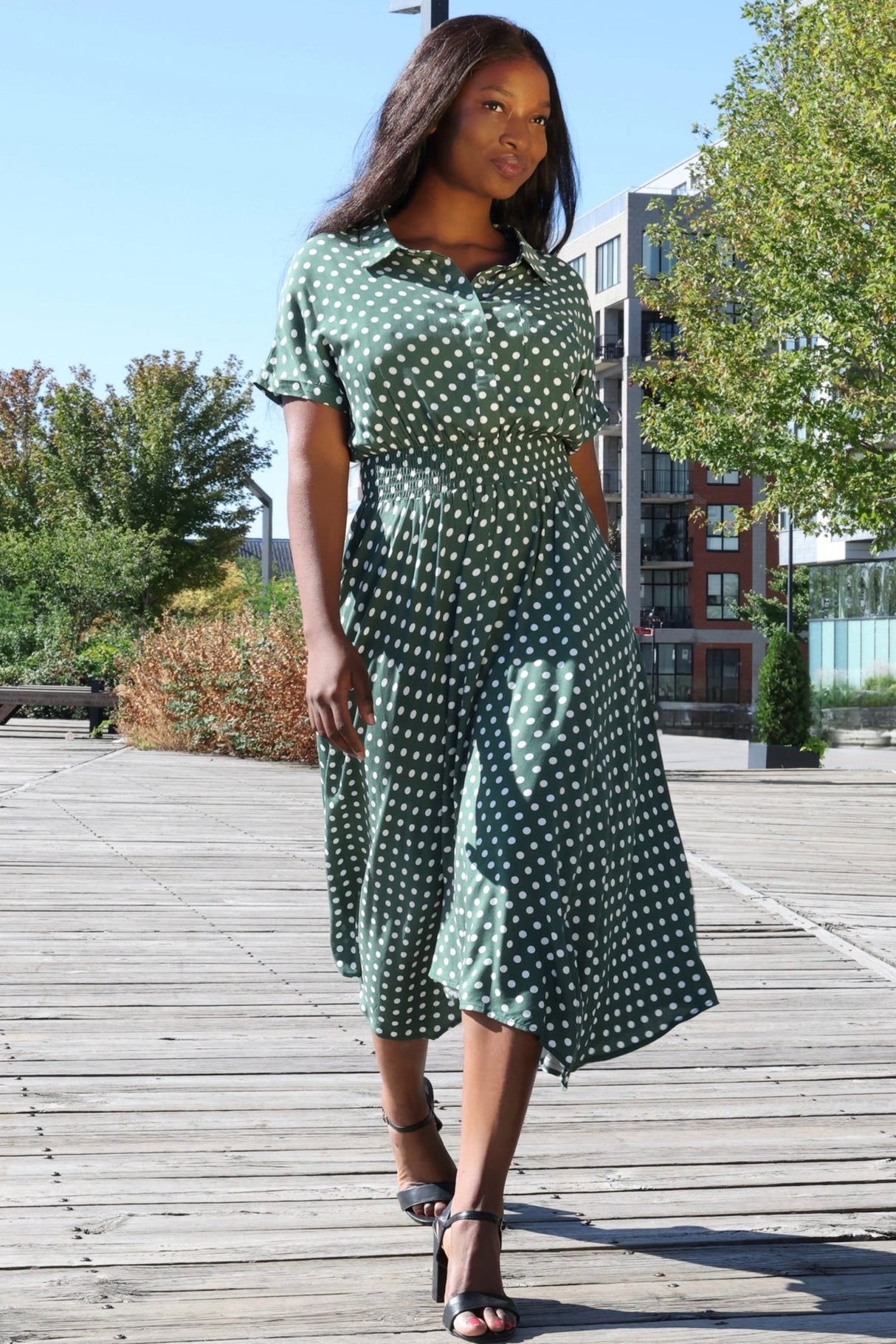 Jacqueline Polka Dot Midi Shirt Dress