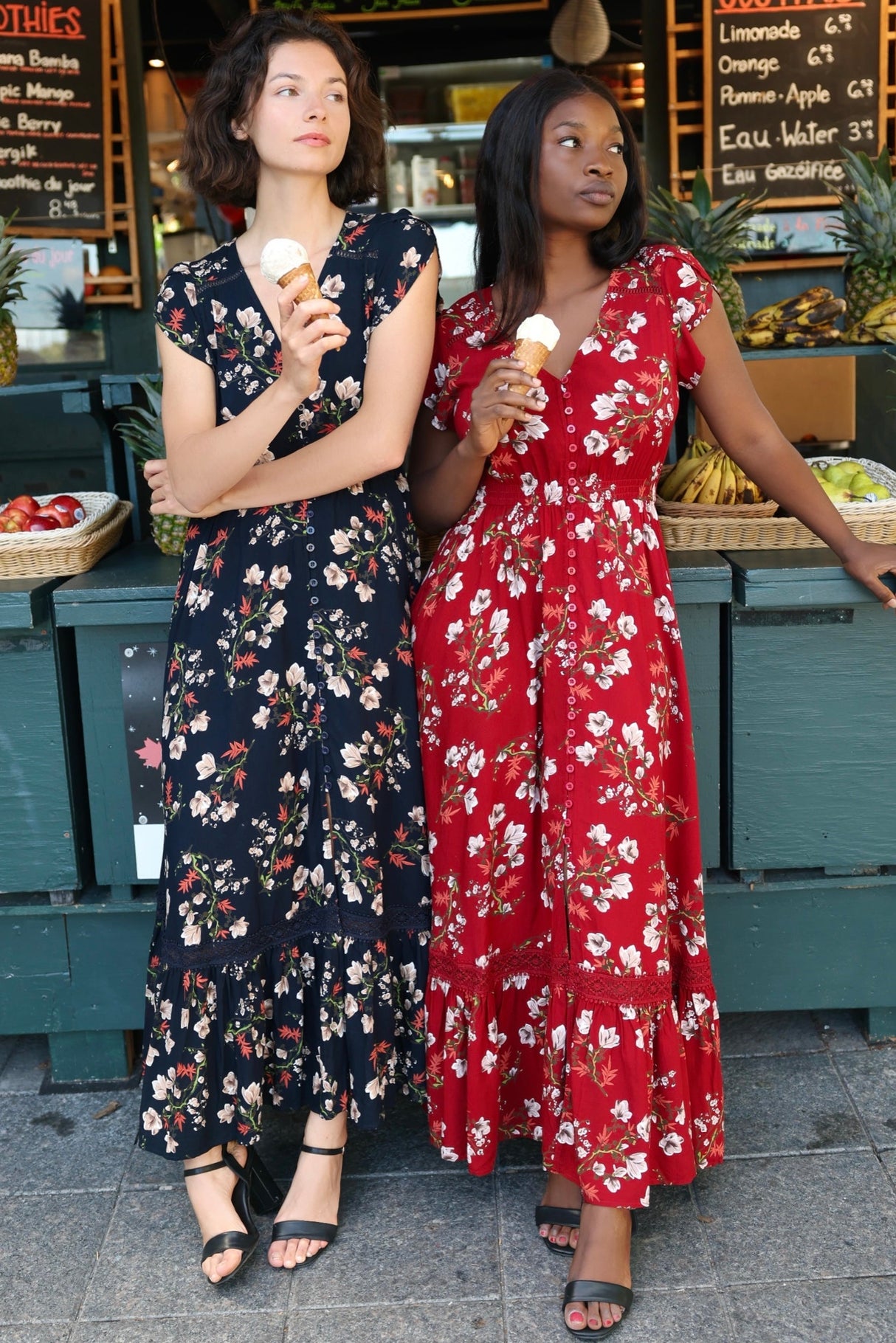 Garance Robe Midi Florale Boutonnée Manches Courtes
