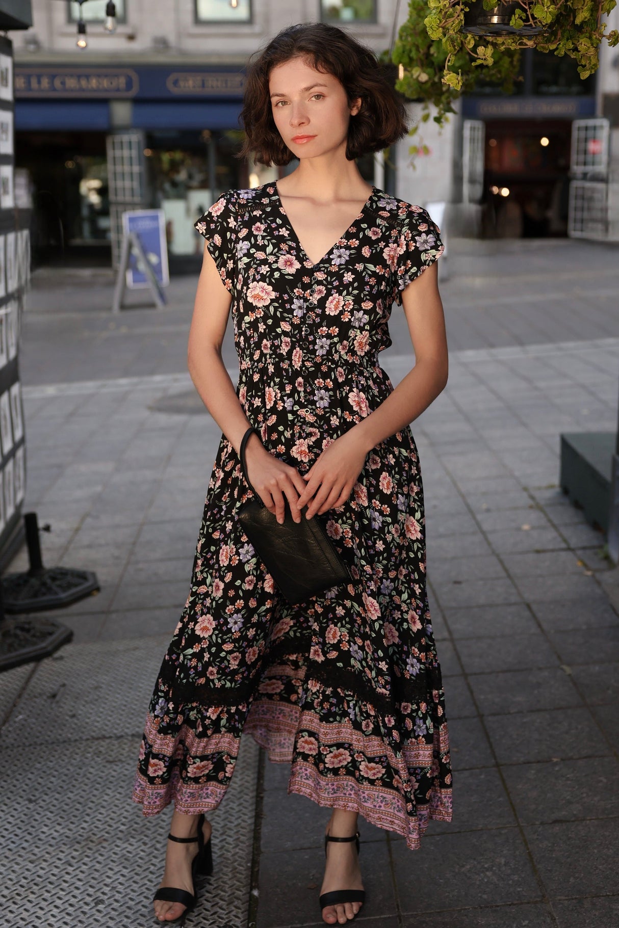 PRE-SALE | Michelle Floral Midi Dress V-Neck Cap Sleeves