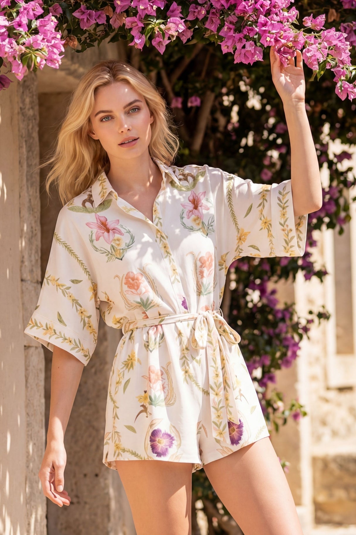 Ilsa Printed Tie Waist Half Sleeve Romper