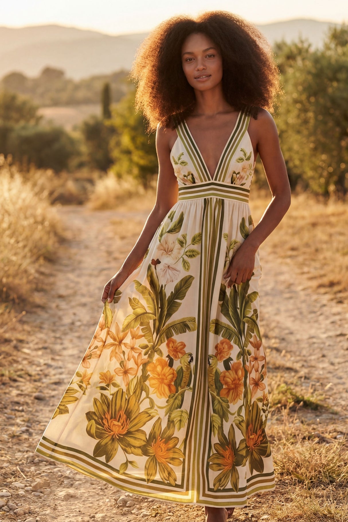 Iris Robe Longue Imprimé Tropical Col V