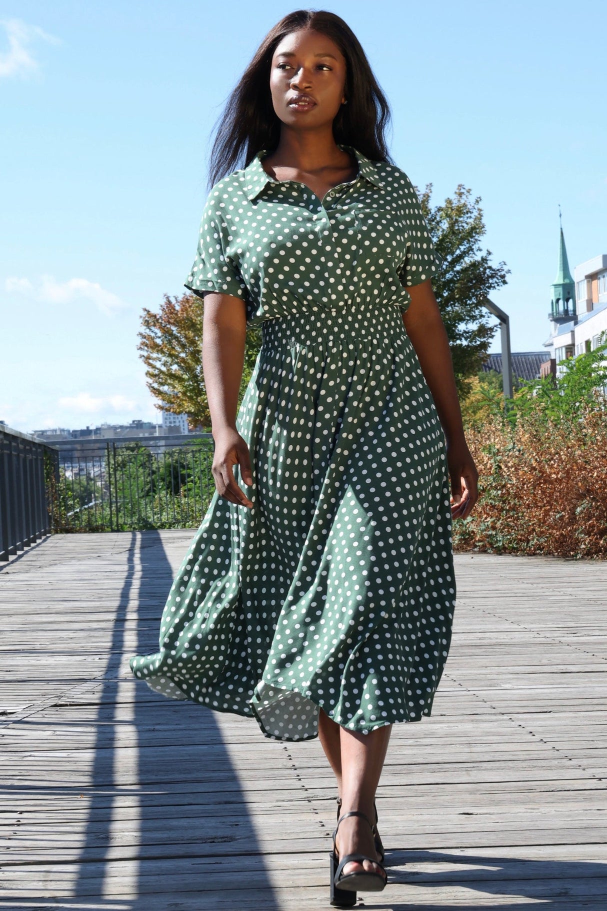 Jacqueline Polka Dot Midi Shirt Dress