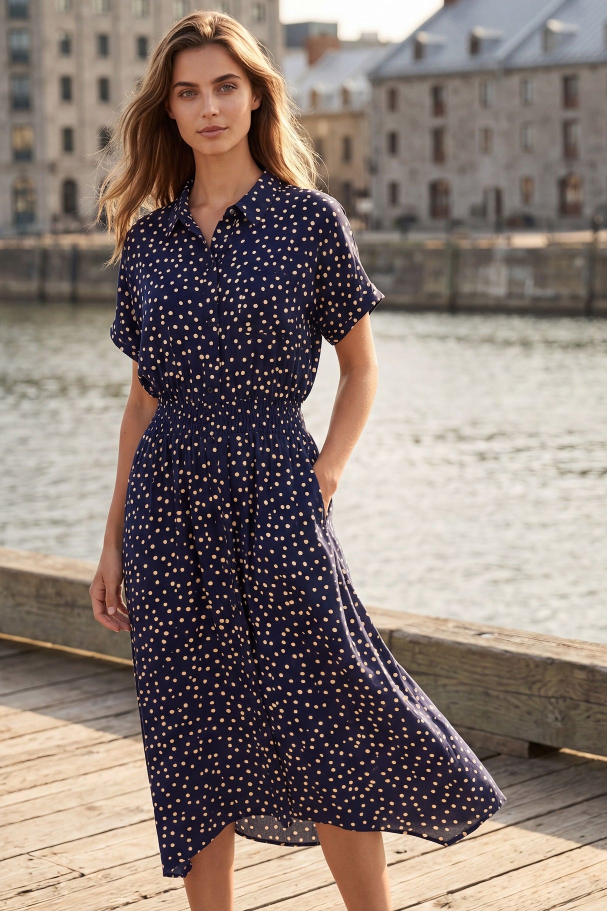 Jacqueline Polka Dot Midi Shirt Dress